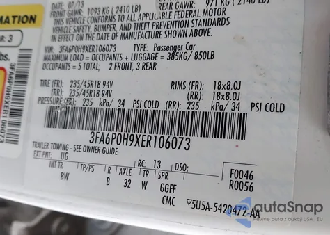 2014 Ford Fusion Se z USA, uszkodzony, nr VIN 3FA6P0H9XER106073